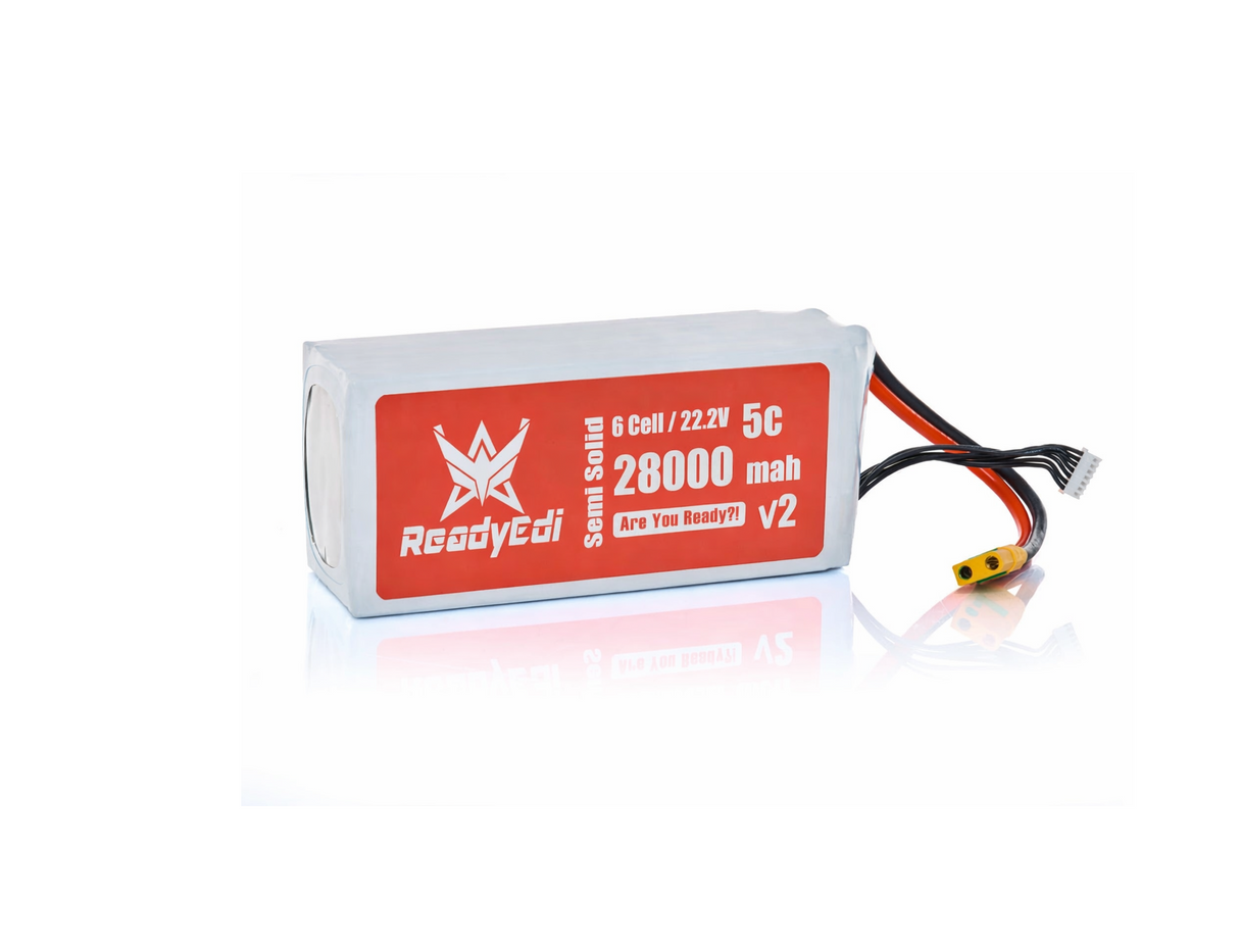 ReadyEdi 28000mAh 22.2V 5C 6S1P 318.7Wh/kg UAV High Density Solid-State Lithium-ion Battery Pack With XT90 Plug
